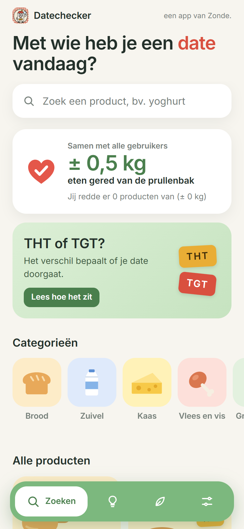 Het zoekscherm: Met wie heb je een date vandaag?