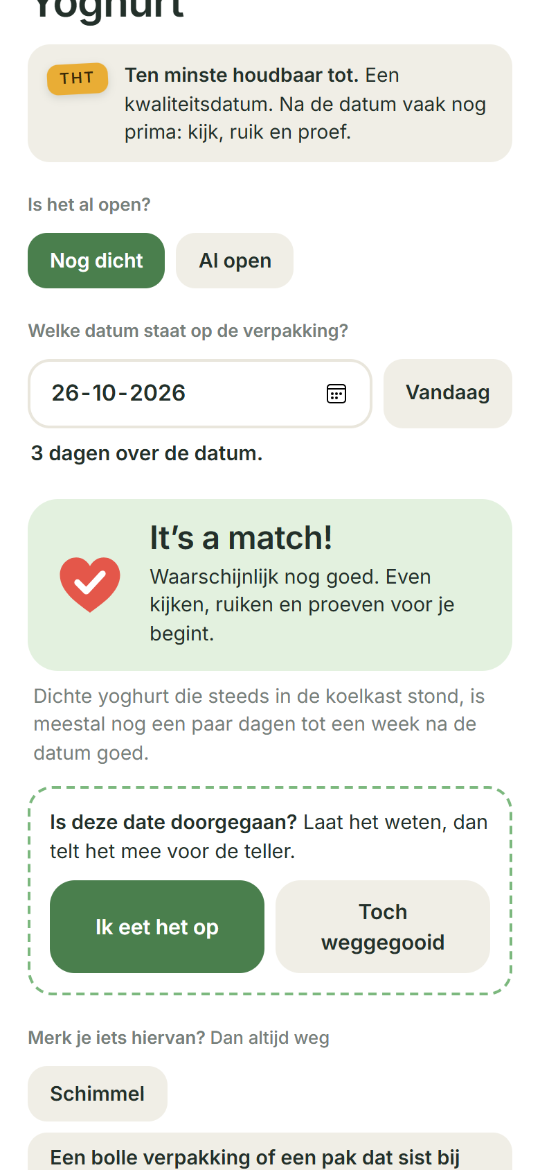 Productpagina van yoghurt met het oordeel It's a match